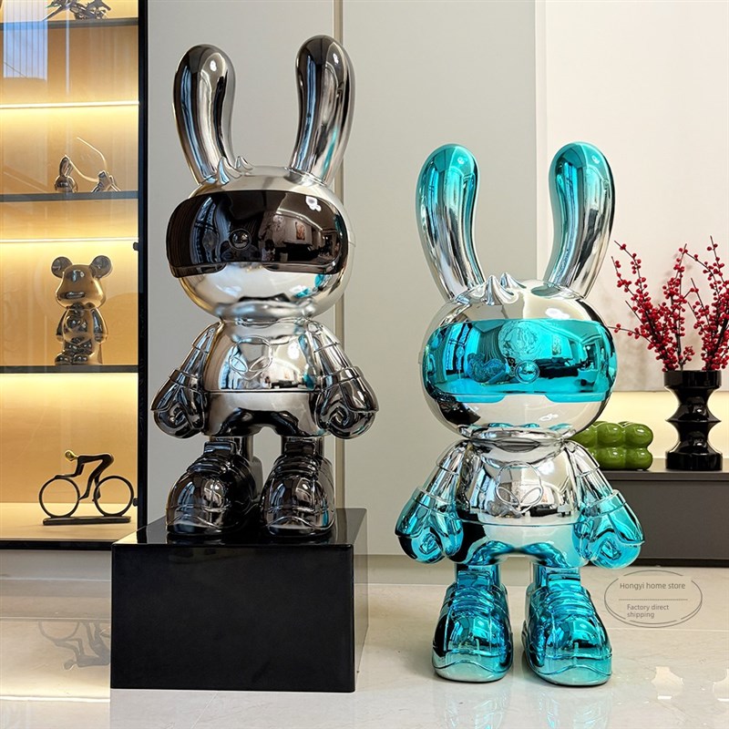 高档轻奢太空兔电镀客p厅落地摆件存钱罐电视柜沙发旁高级感装饰