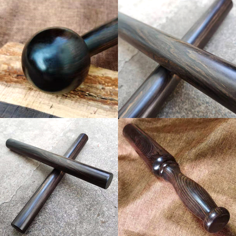 紫光檀黑檀木料i圆棒太极棍手把件男女士随身把玩红木僻邪随身物