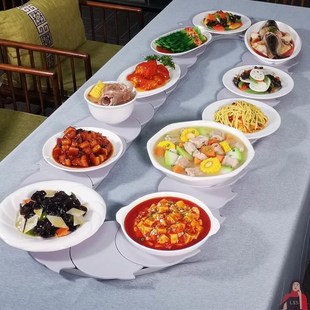 家用长桌转盘长方形餐桌手动旋转餐盘尺I寸可调聚会长条桌餐桌转