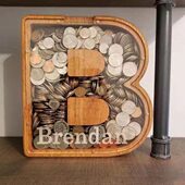 网红木制英文字母钱箱存銭罐储钱罐摆件存钱筒透明玻璃瓶存压岁钱