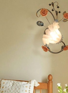 美苑田园风格蓝色铁艺壁灯客厅卧室灯床头壁灯地中海欧式灯具