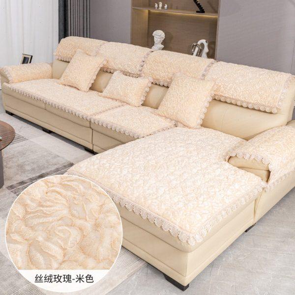 真皮沙发垫冬季高档防滑皮沙发套罩毛绒加厚简约现代沙发巾座垫子