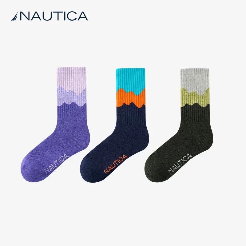 【3双装】NAUTICA童装 男童女童中筒袜儿童春秋季撞色袜子运动袜图片
