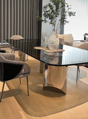 餐桌2024长方形e饭桌餐桌W高端钢化玻璃极简d悬浮ge新款别墅式意