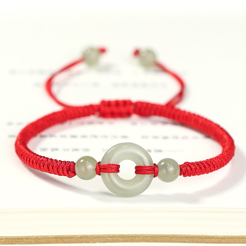 和田玉平安扣手i链女本命年转运珠红绳情侣手绳男款七夕送女友礼