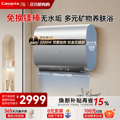 卡萨帝电热水器60升扁桶双胆速热