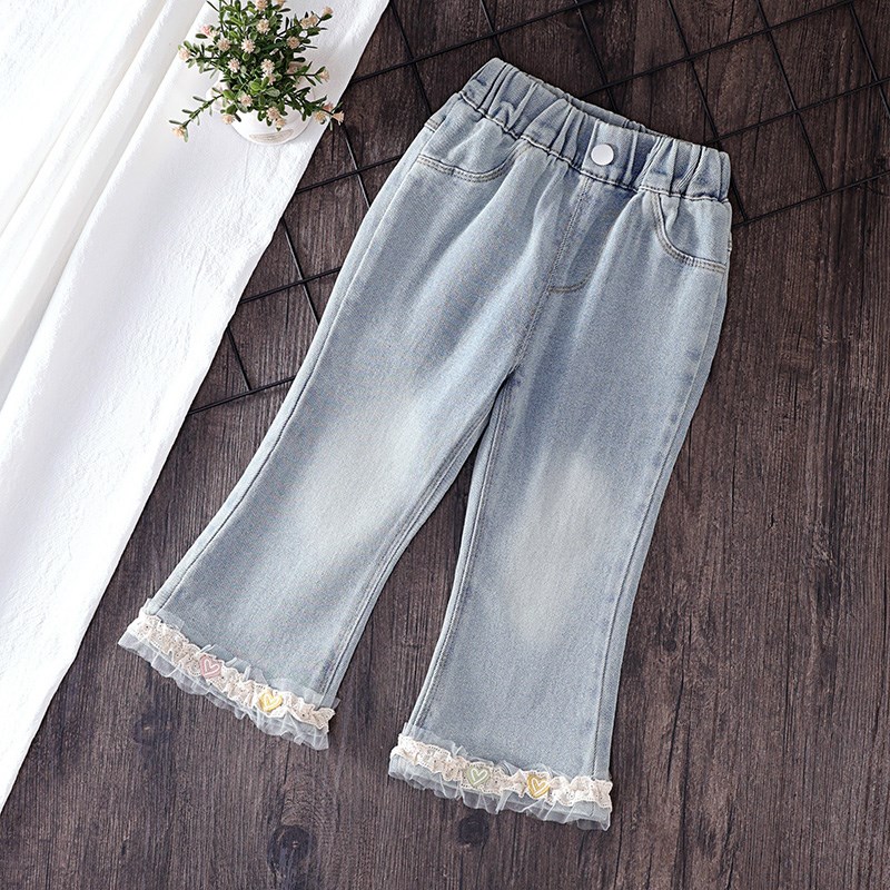 女童裤子时髦牛仔裤2025新款春装小童洋气喇叭裤春秋儿童宝宝长裤