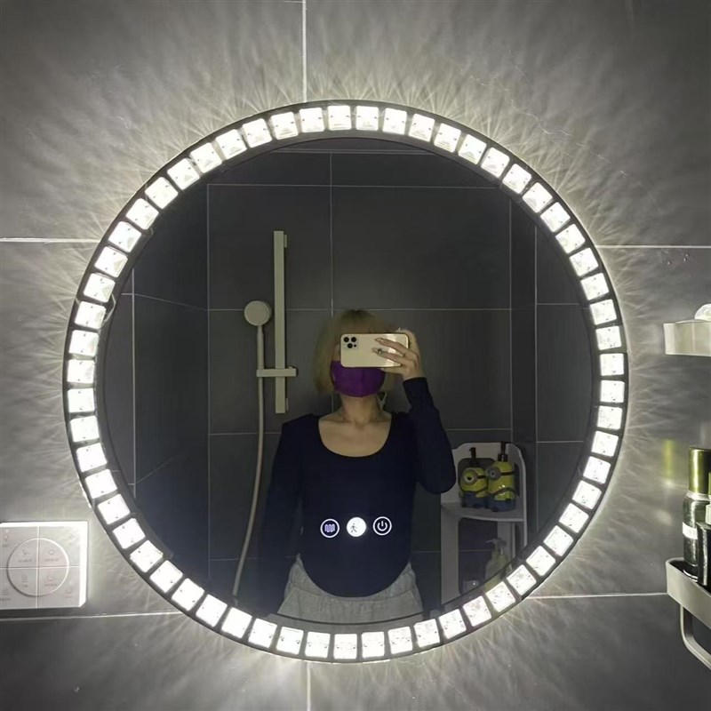 不锈钢椭圆水晶灯轻奢暮光梳妆台化妆桌触控带灯LED感应浴室镜子