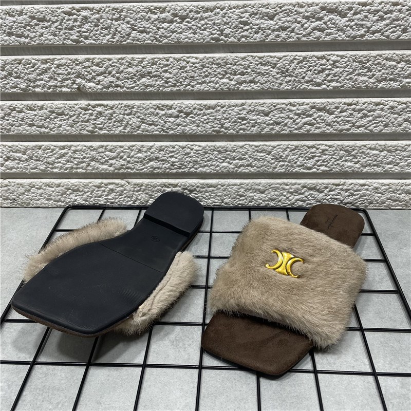 断码处理平底毛毛拖鞋女外穿时尚高级感秋冬款懒人毛绒一字棉拖女