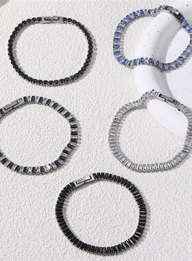 亚马逊爆款钛钢锆石手链男欧美跨境不锈钢男士网球手链女饰品