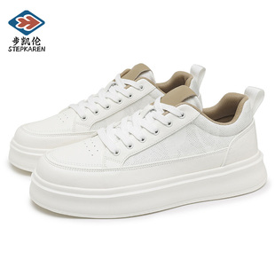 步凯伦高级感百搭小白鞋男款2025新款男士秋季透气帆布板鞋潮流鞋