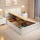 翻1.2米收纳气压35m儿童单人床.侧全实木1小户型高箱储物现代简约