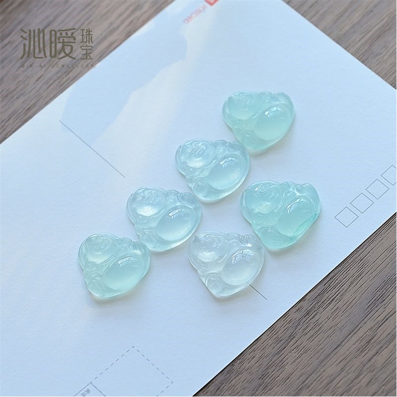 糯冰种小佛吊坠原酷似翡翠蓝水小A佛公清货石英岩玉小巧项链女饰