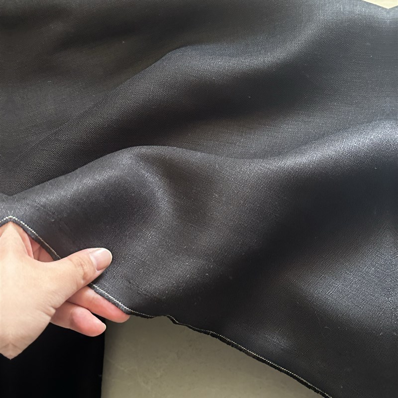 一米 黑色1216 纯C麻布料 面料(白线边)