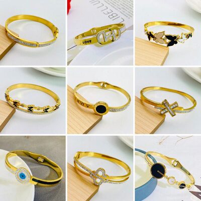 新款镶满钻玫瑰金钛钢手镯女 情侣手环 不锈钢手饰品