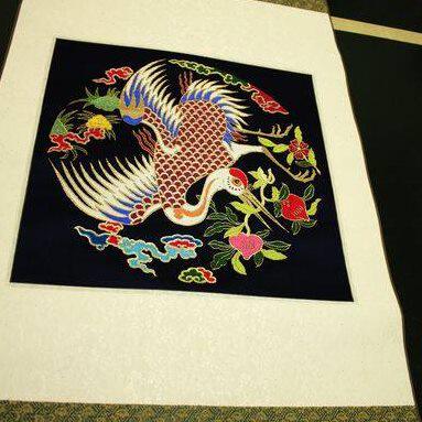 吉祥云锦 南京云锦研究所 南京特产 工艺品 蓝底四小屏鹤挂轴现货