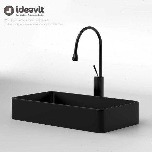 IDEAVIT 北欧极简方形方型洗手盆哑光黑色创意台盆阳台陶瓷台上盆
