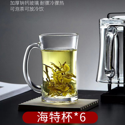 耐高温玻璃杯家用带把手喝水杯子大容量带盖子男泡茶杯透明茶杯水