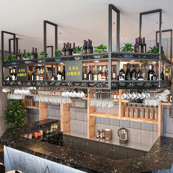 吧台吊架置物架高脚杯倒挂架高档酒吧餐厅装饰悬挂酒架吊柜展示架