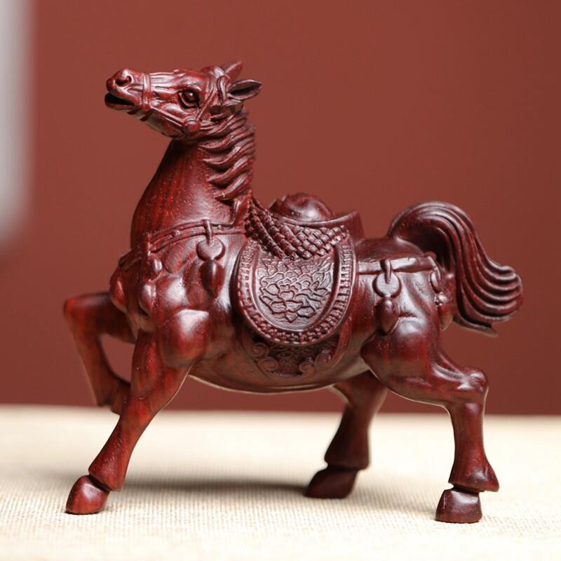 非洲小叶紫檀生肖马摆件血檀木雕马上有钱红木工艺品家居客厅装饰