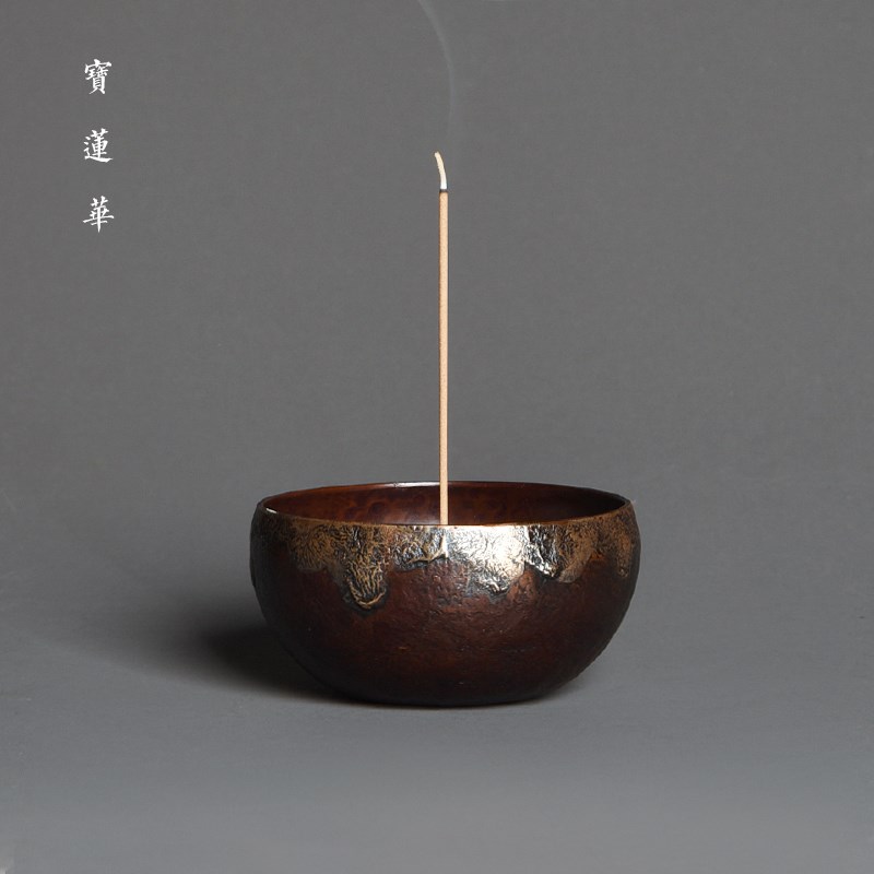 鎏银紫铜香炉 禅韵线香插香w篆炉塔香炉中式铜摆件 铜香插座铜茶