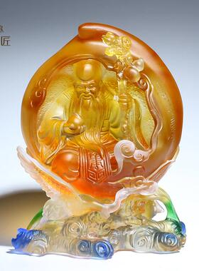 老寿星琉璃摆件中式工艺寿桃摆饰60岁长辈生日礼手工琉璃祝寿礼品