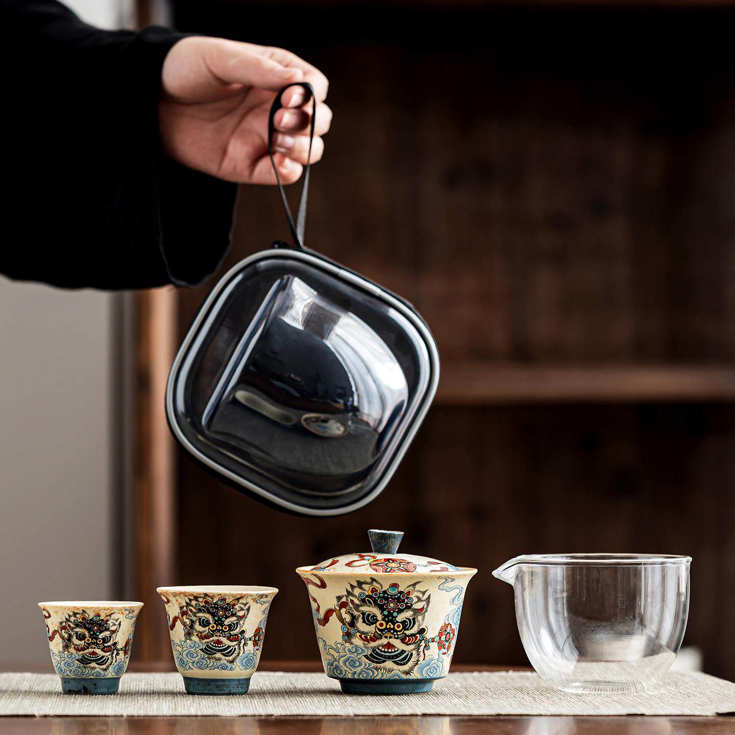 国风便携式旅行茶具套装盖碗茶杯户外功夫茶具一人饮快客杯携带包