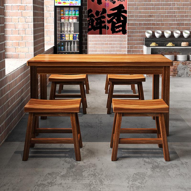 实木快餐店桌椅组合碳化餐饮商用食堂麻辣烫长方形早餐店专用桌子
