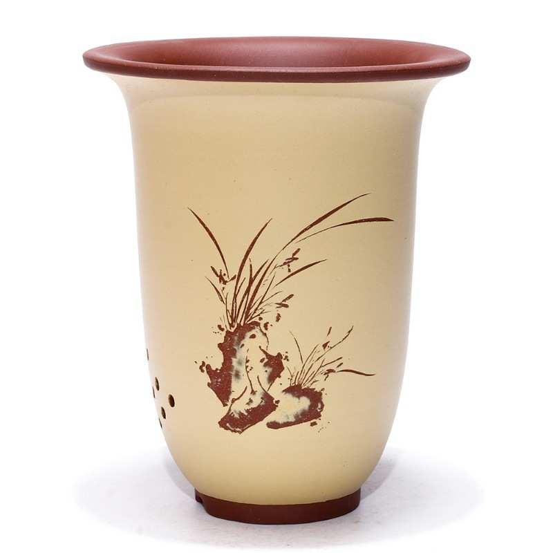 精品紫砂粗陶简约m多肉植物兰花盆桌面绿植陶瓷大兰花盆刻绘