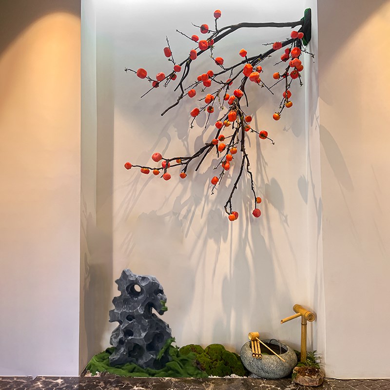 彷中式新室内外景观倒挂酒店柿子P树枝真装饰装饰窗