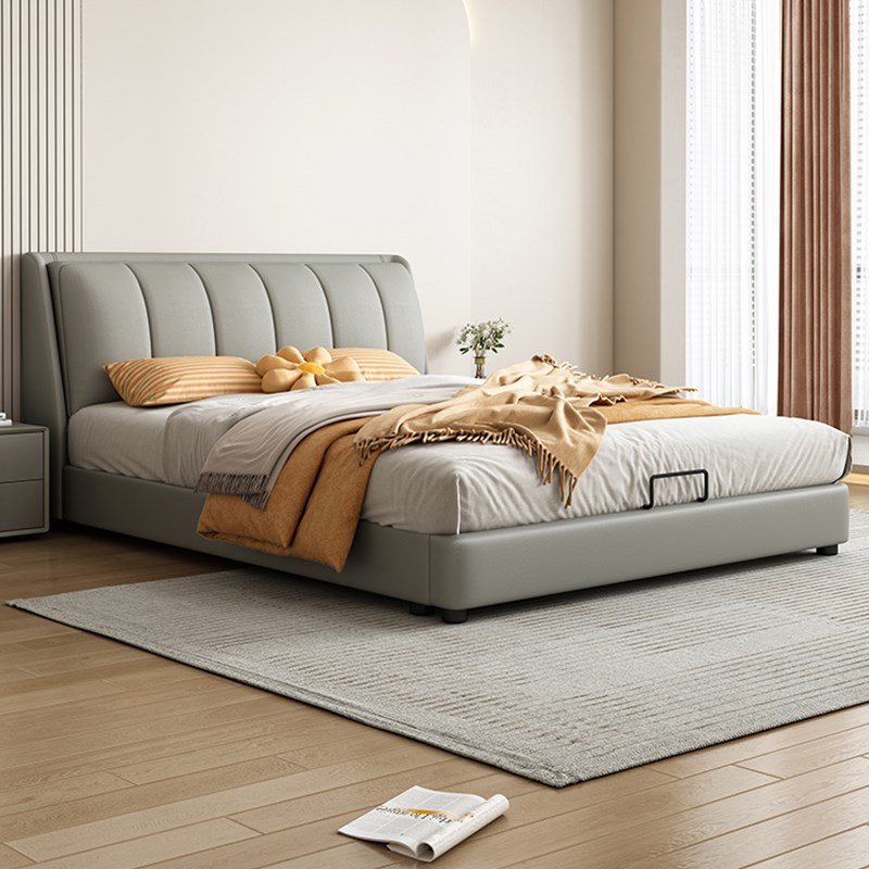 奶油风双人床现代简约布艺床主卧室大床1.5米1.R8软包储物科技布