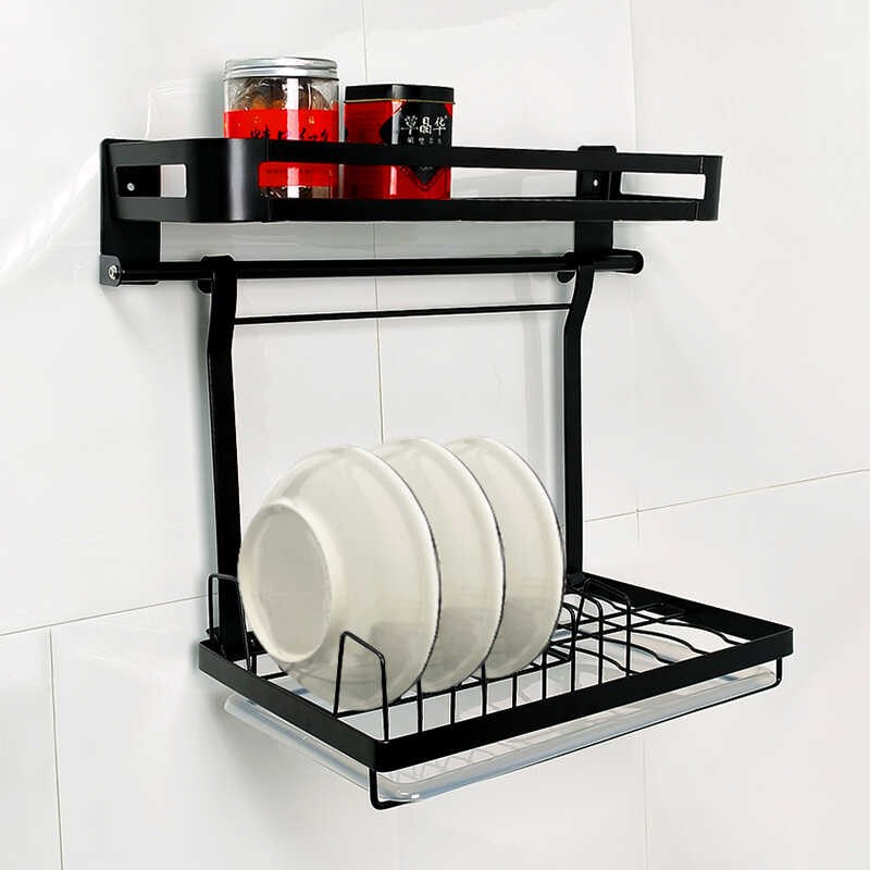 304不锈钢免打孔厨房置物架壁挂一F体式沥水碗碟架可折叠收纳挂架