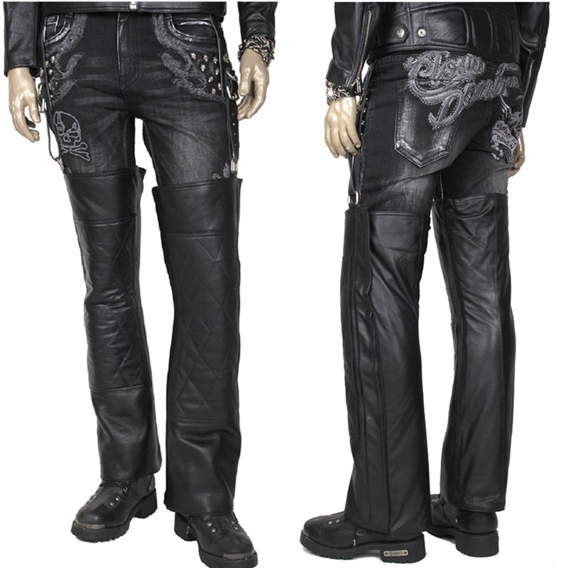 韩国进口黑色牛皮复古冬季防寒保暖加绒骑士护S膝哈雷摩托车护腿