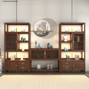 新中式摆件茶室博古架多宝格实木书架展示柜玄关置物架子组合茶架