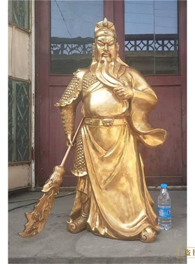 关公骑马拿刀人物雕塑 铸铜关公雕塑厂家 纯铜V彩绘捋须关公像