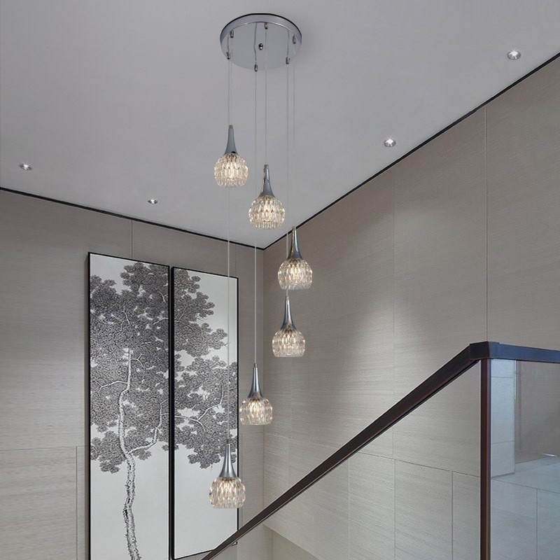 现代简约楼梯吊灯水晶轻奢复式楼挑空客厅大N别墅旋转楼梯间长吊