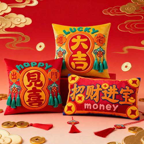 抱枕新年红色喜庆国潮抱枕套沙发客厅腰枕靠枕床头靠背垫乔迁新居