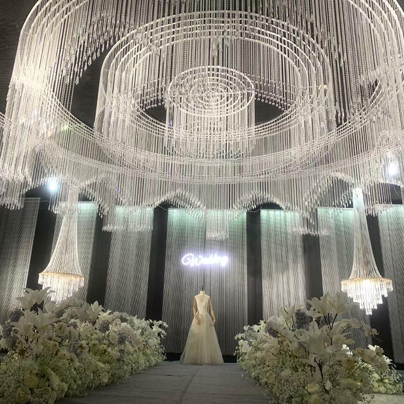 婚庆道具亚克力珠帘屏风婚礼堂造景装饰舞台背景水晶吊顶镂空路引