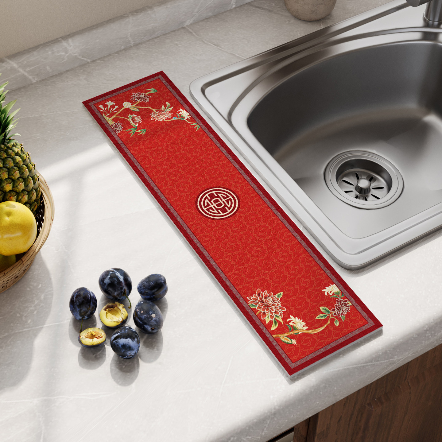 喜庆红色厨房硅藻泥吸水沥水垫小尺寸窄长条水池边侧边防溅可裁剪,居家布艺,厨房地垫,淘宝优惠券,粉丝福利购,淘宝优惠卷