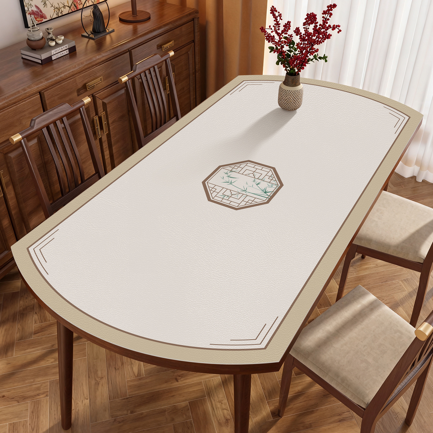 新中式椭圆形防水防油桌布