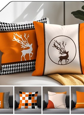 北欧橙色b沙发抱枕客厅床头靠垫车用软包高级感轻奢靠枕枕套