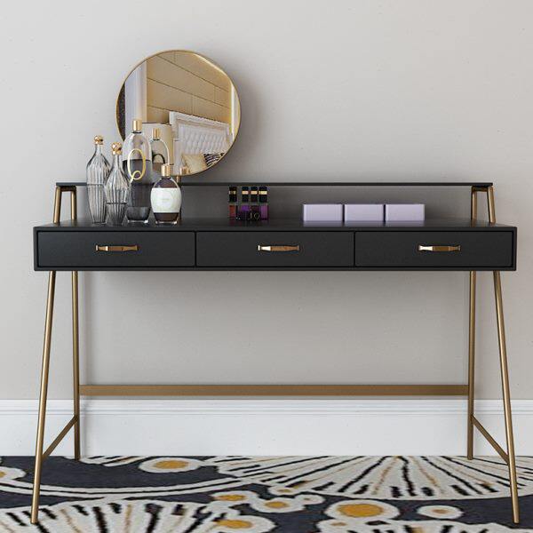 迷你烤漆卧室梳妆台化妆桌铁艺金色小书桌北欧现代简约铁艺白色