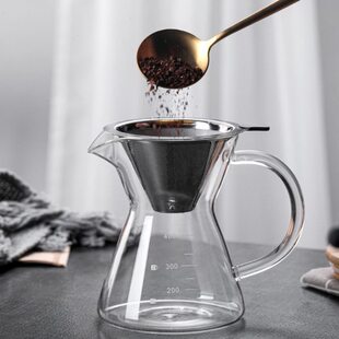 咖啡过滤器圆款带式漏刻度把手冲咖啡壶水杯玻璃子咖啡杯具耐热滴