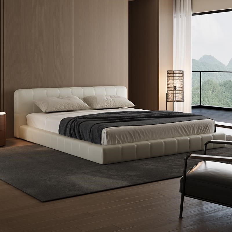 JORDON意式极简钢琴键床主卧高端大气轻奢真皮Q双人床现代简约1米