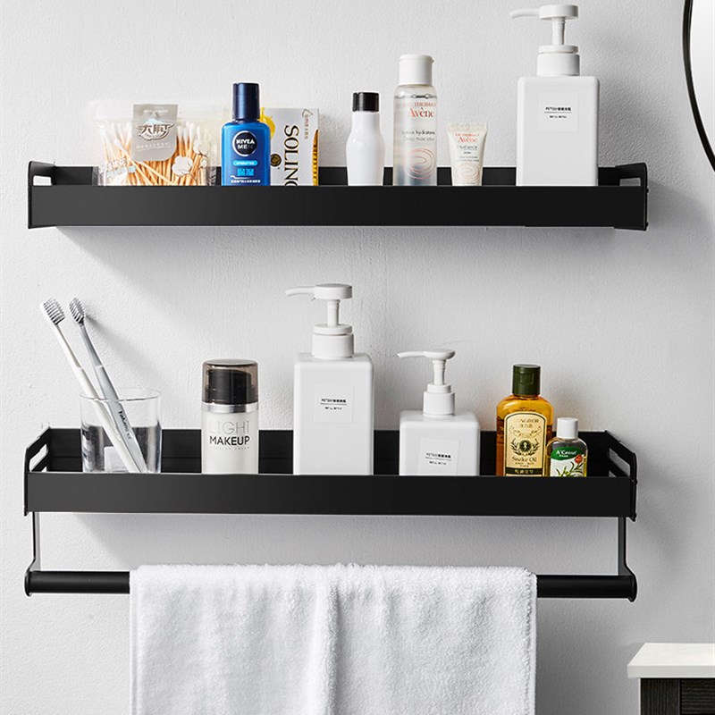 免打孔卫生间淋i浴房置物架冲凉房壁挂欧式多功能镜前洗漱台毛巾