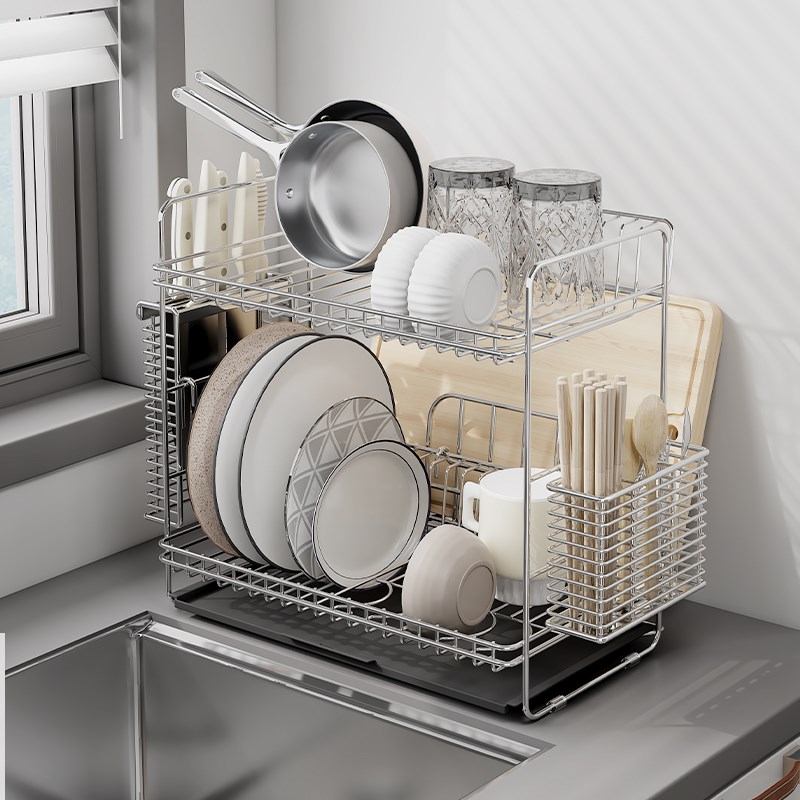 台面放碗架304不锈钢s沥水架碗碟盘子收纳架厨房置物架双层洗碗架