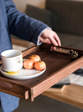 禅意托盘b黑胡桃木新中式实木瓷器简约果盘茶具茶盘原创茶室干泡