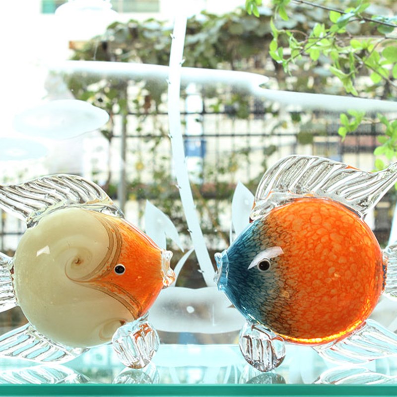 琉璃鱼摆件客厅家居m玻璃亲嘴鱼餐桌现代软装玄关酒柜电视柜摆设