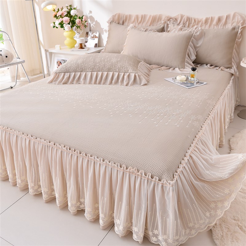 夏季凉感冰豆豆凉席三件套床裙款高级感花边冰丝席可机洗空调软席