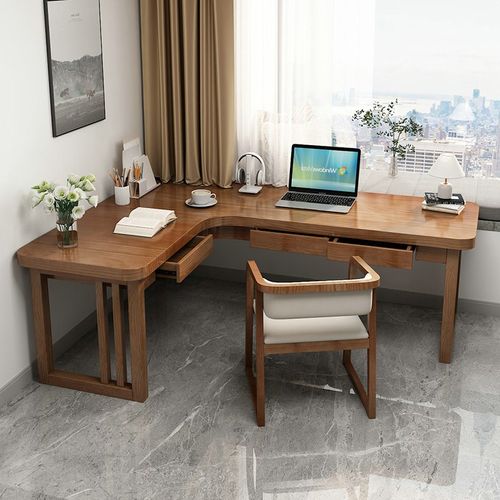 实木转角书桌带抽屉简约靠墙拐角学习桌客厅家用双人长条桌工作台